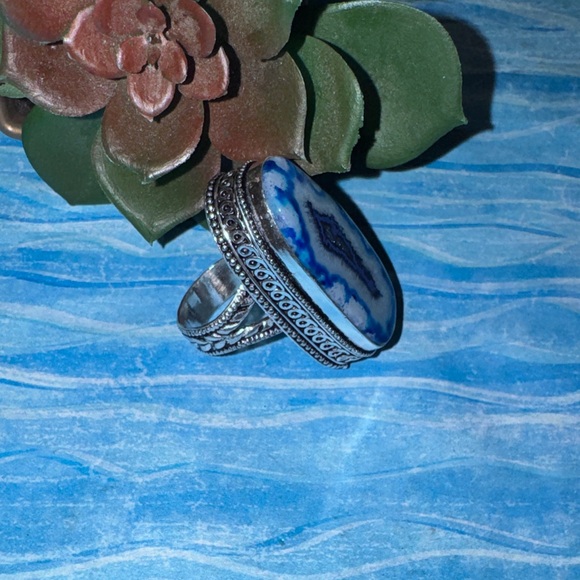 Blue Agate Silver Ring - Picture 6 of 15